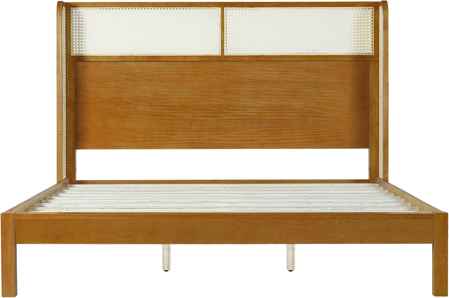 Christopher Knight Home Tamken Mid Century Modern King Size Bed Frame and Headboard, Rubber Wood Platform Bed Frame, Solid and Stable Bedframe, Slats Panel Support, No Box Spring Needed, Natural