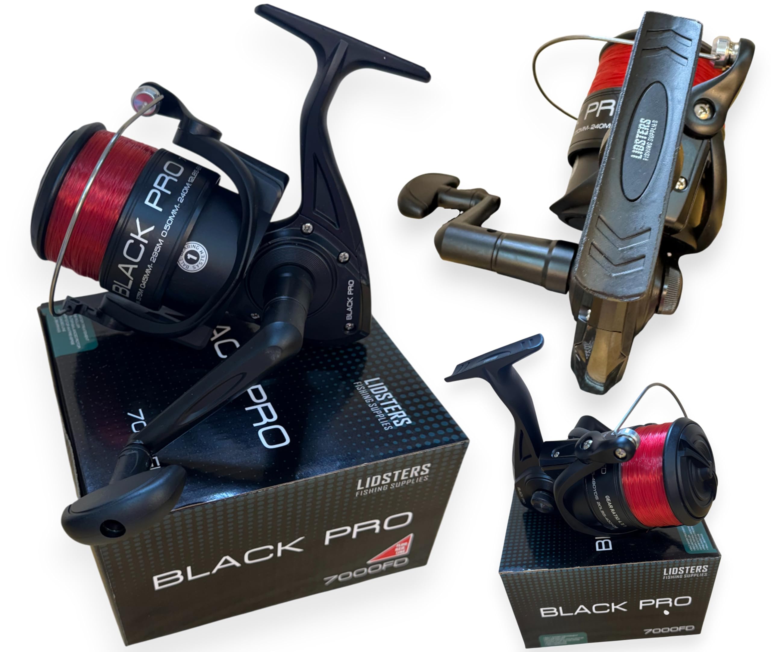 Lot de 2 grands moulinets noirs Pro 70 FD pour la pêche en mer, la plage, la jetée, la ligne rouge 7000