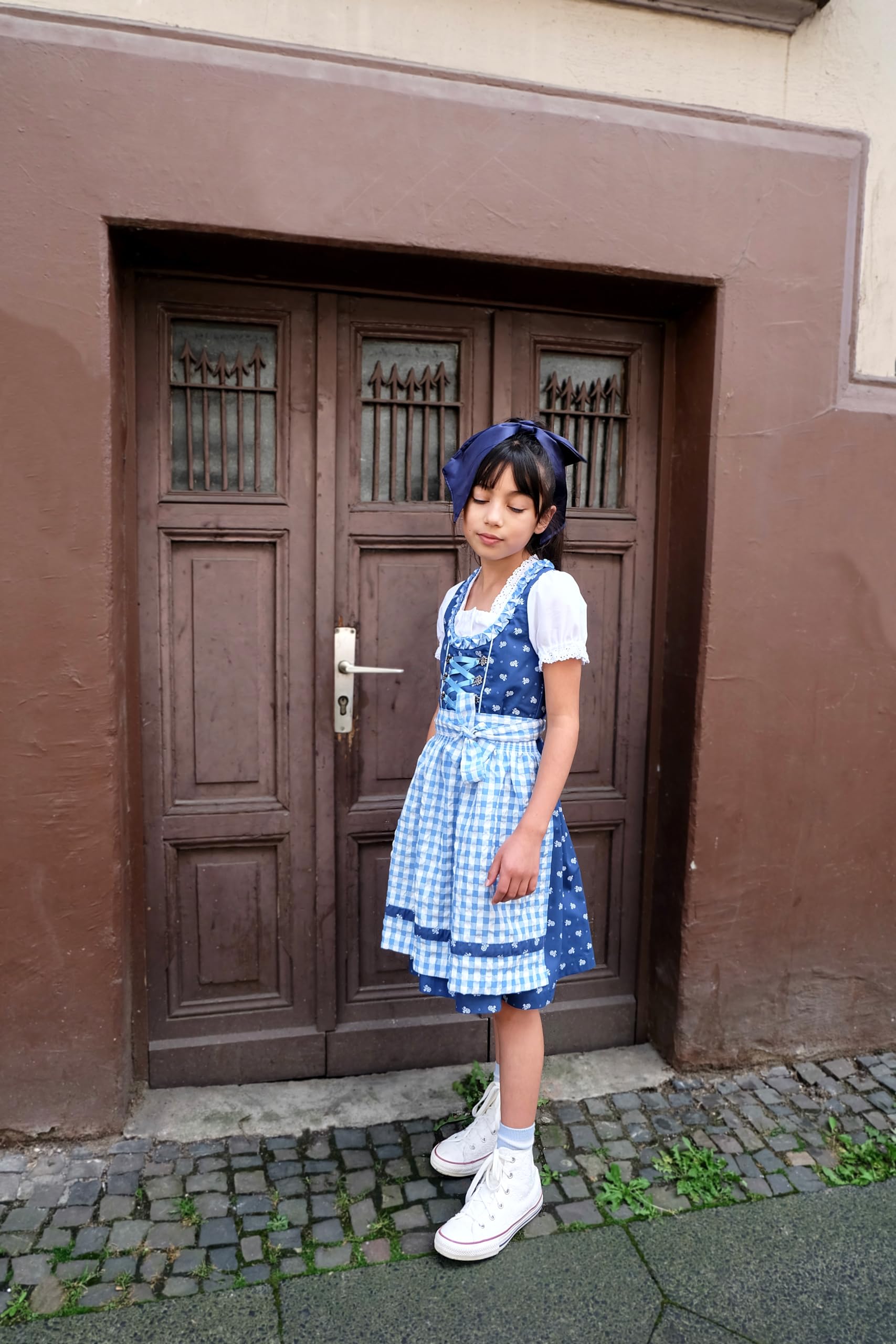 Ramona Lippert® - Dzieci Dirndl dla dziewczynek - dirndl dziecięcy Chrissi niebieski - 3-częściowa sukienka ludowa - moda ludowa - ludowa sukienka z fartuchem..