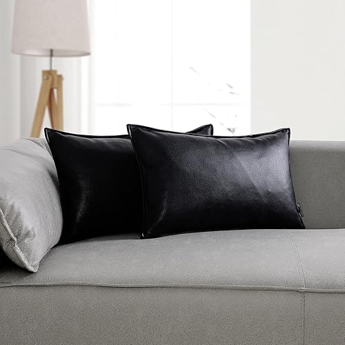 Miniatura 4 de Juego de 2 fundas de cojín lumbares de piel sintética gruesa, resistente, suave, impermeable, a prueba de polvo, para jardín, sofá y patio, 12 x 20