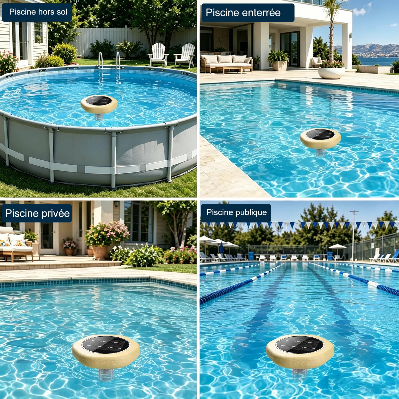 Ioniseur Piscine Solaire Purificateur, Piscine à Energie Solaire Clarificateur, Flotteur Autonome, Idéal pour Les piscines Hors-Sol, Les piscines encastrées, Piscine Solaire pour Extérieure