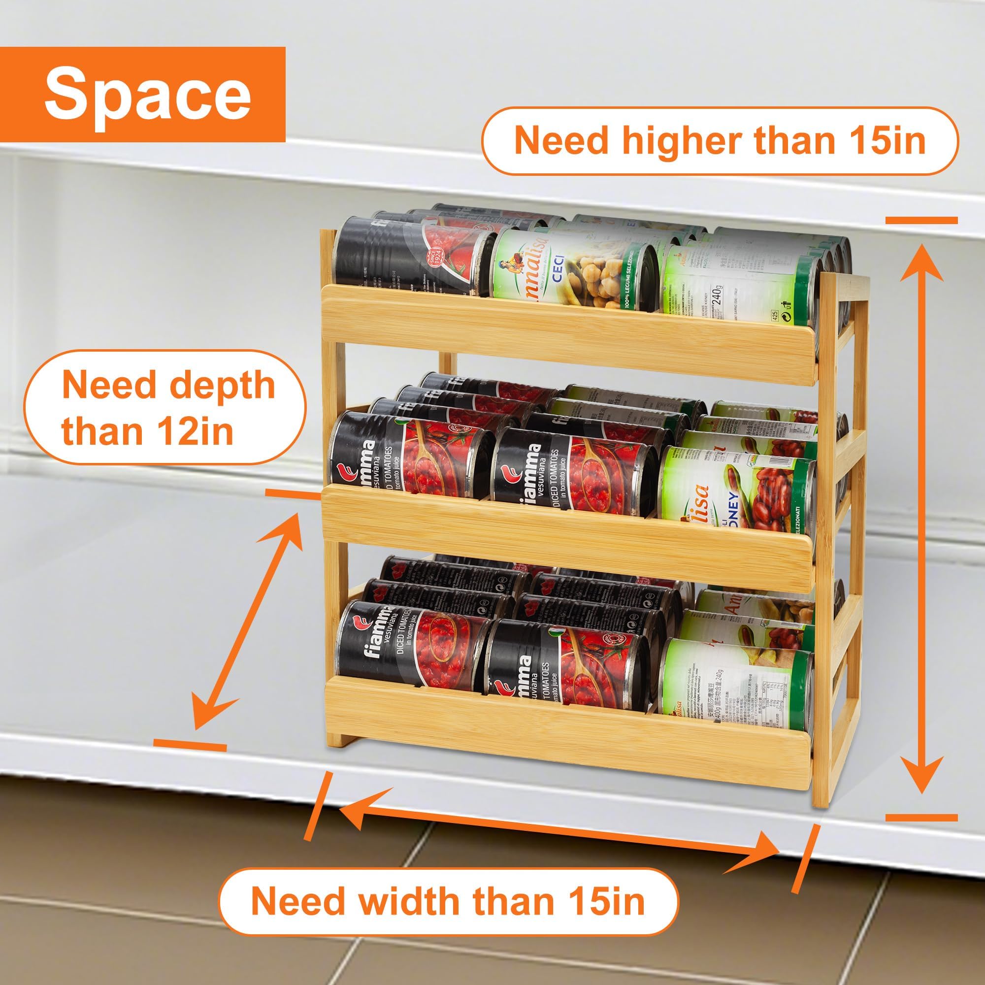 MinBoo Organizador de latas de bambú para despensa, estante apilable para 36 latas, almacenamiento de alimentos enlatados, estante de despensa, armario de cocina o encimera