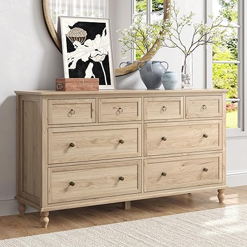 65inch Large Long Drawer Dresser w/Deep Drawers,Rustic Wood 8 Drawer
