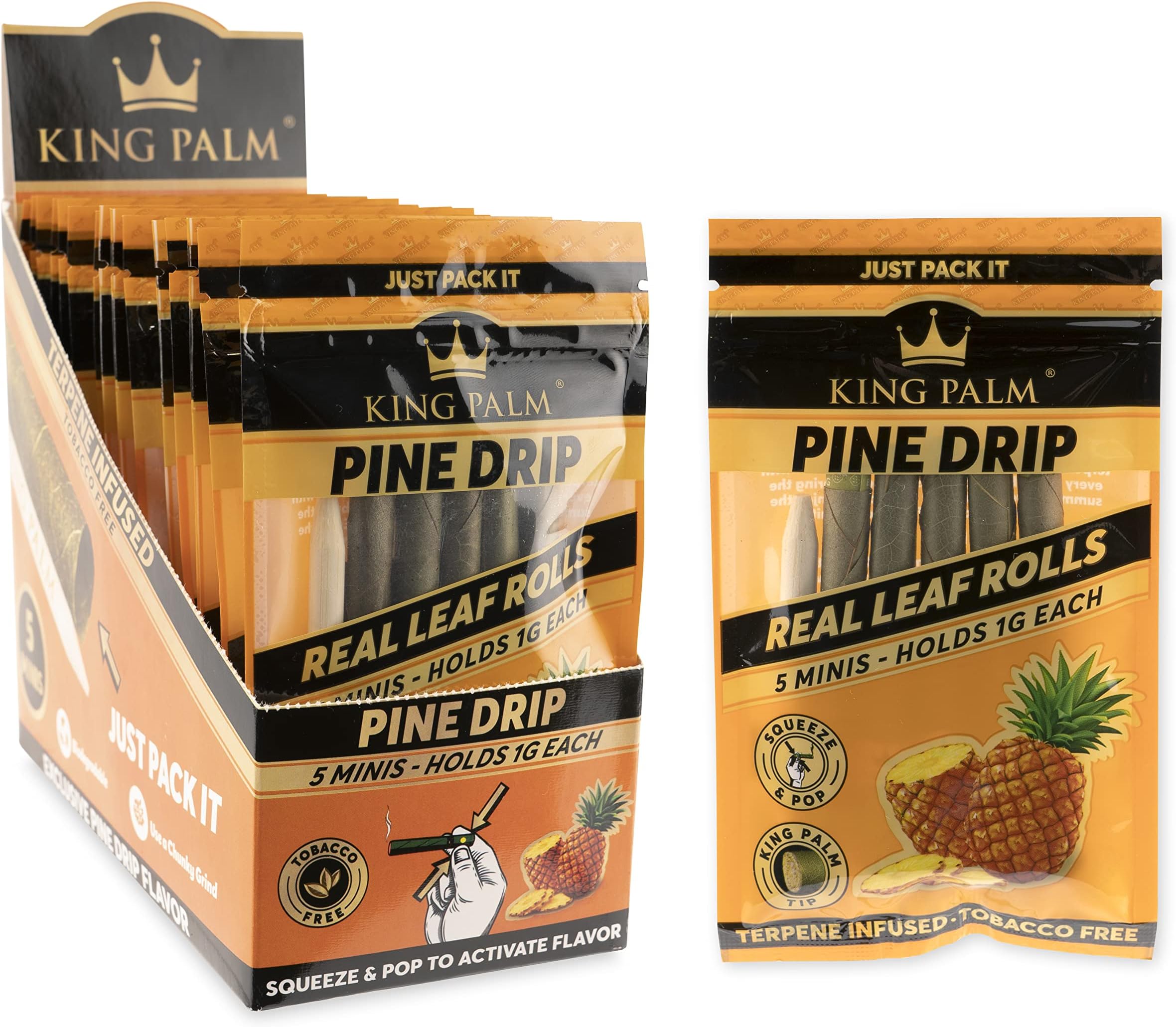 KING PALMMini Sized Cones - 15 Packs, 5 Rolls Per Pack - Terpene Infused - Squeeze & Pop Pre Rolls - Organic Flavored Pre Rolled Cones - King Palm Flavors Pre Rolls - (Pine Drip)