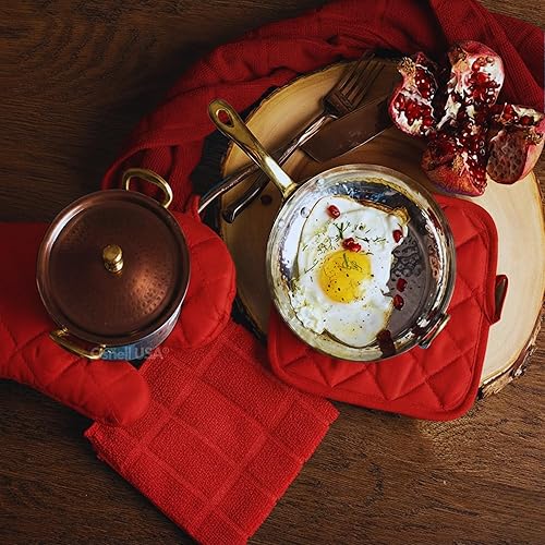 Miniatura 8 de Juego de 7 toallas de cocina, manoplas de horno, toalla de cocina, tapete de secado (juego de 7) (juego de 7) (juego de toallas de cocina rojas)