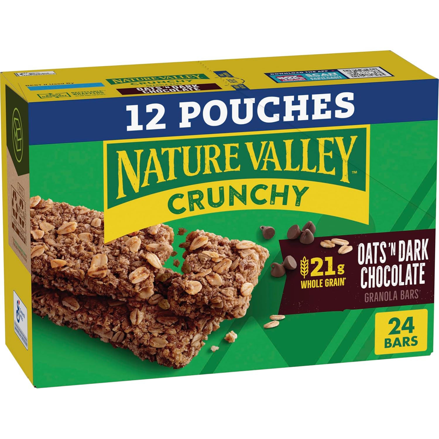 Nature Valley Crunchy Oats 'n Dark Chocolate Granola Bars, 24 Bars (12 Pouches) - Whole Grain Portable Snack