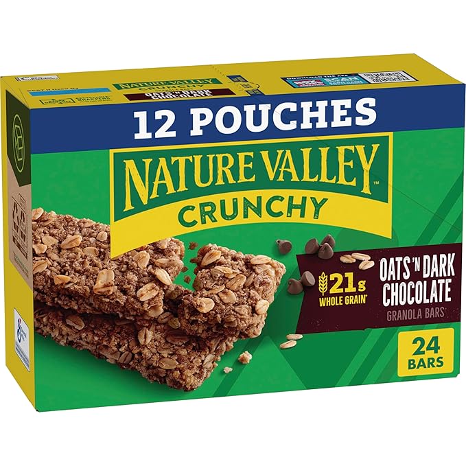Nature Valley Crunchy Granola Bars, Oats 'N Dark Chocolate, 24 Bars, 17.88 oz (12 Pouches)
