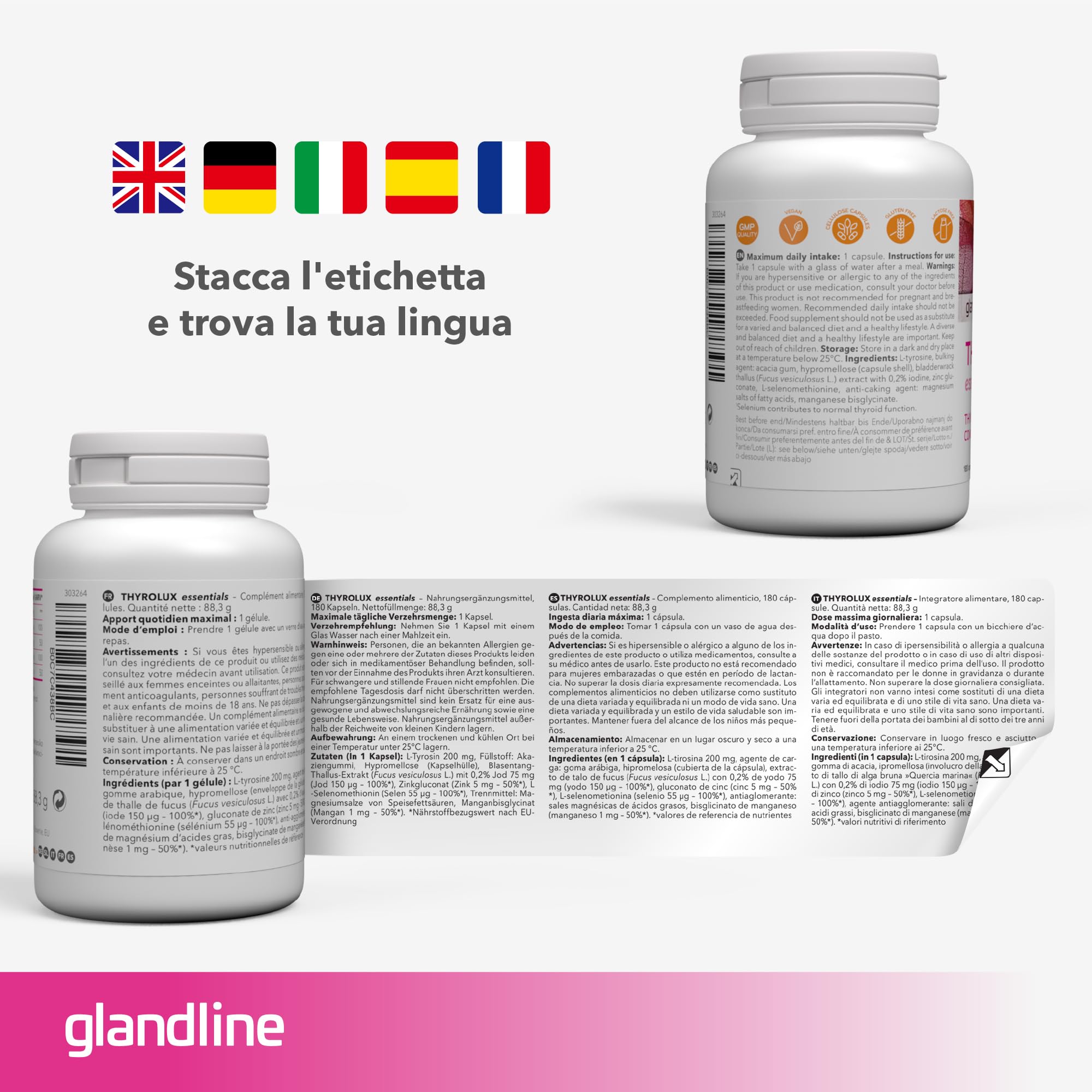 Tiroide - Aminoacidi Essenziali e Minerali - Zinco, Selenio, Tirosina, Iodio e Manganese - 180 capsule per 180 giorni - Sensilab ThyroLux