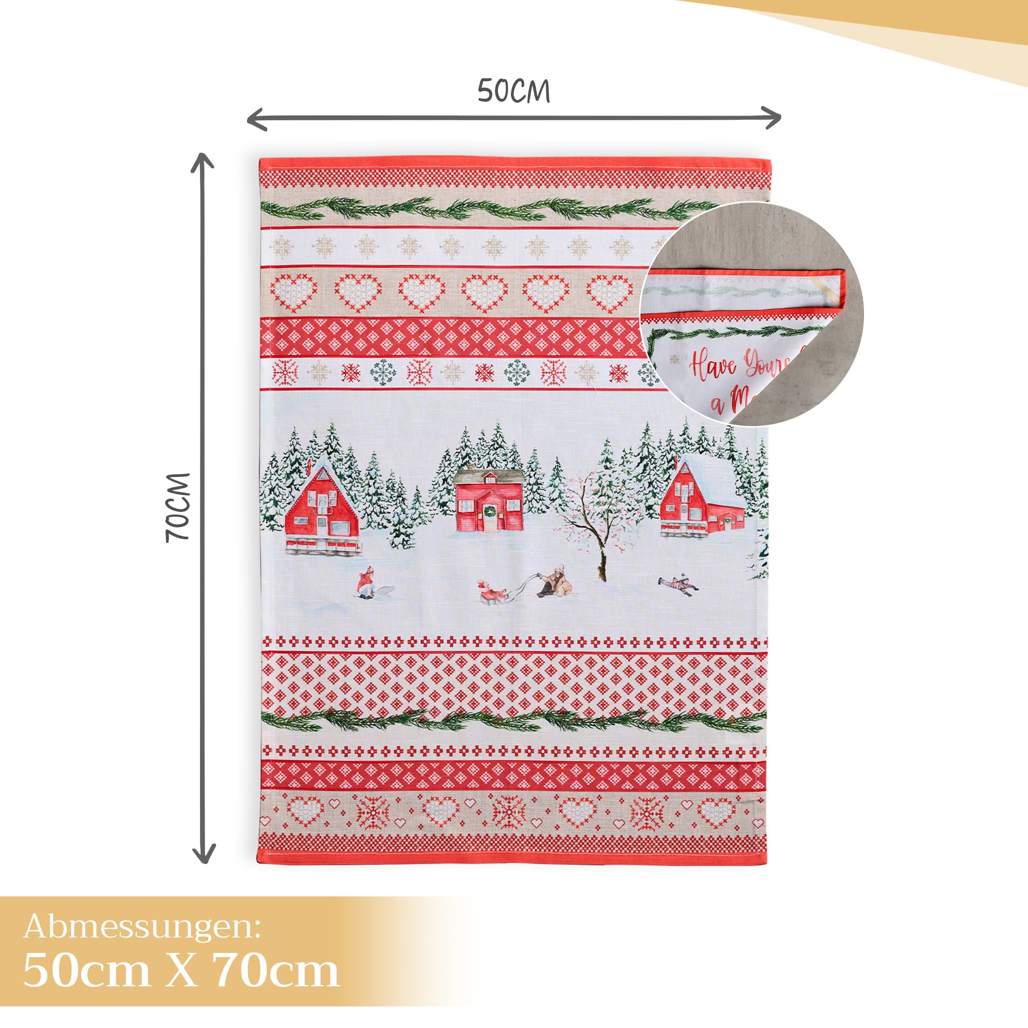 Maison d' Hermine Kitchen Towels Set of 3 100% Cotton 70 CM x 50 CM Reusable Cloth Tea Dish Towels Absorbent with Hanging Loop for Kitchen Dining Christmas Decorations (Rural Christmas) - Image 4