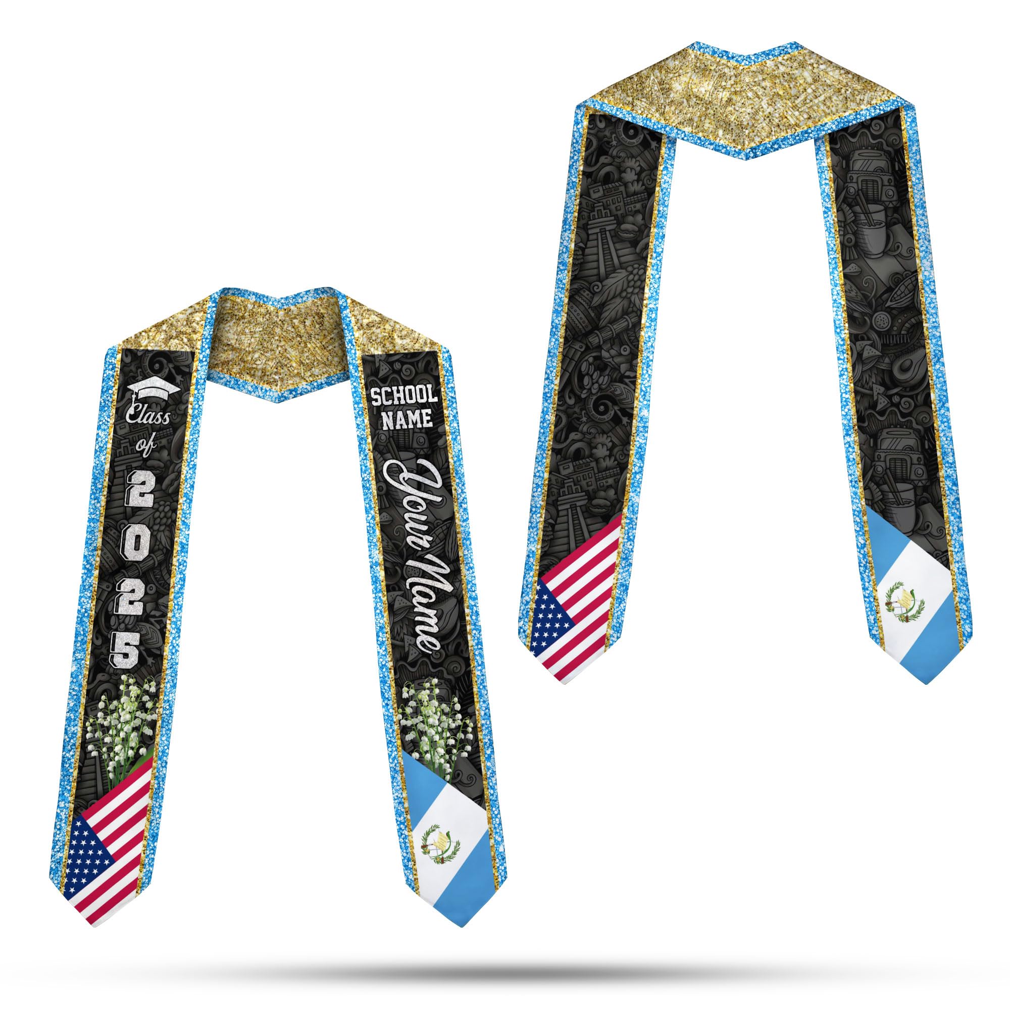 MonkeyVan Personalized Guatemalan Graduation Sash 2025,Custom Guatemala Flag Stole,Guatemala Graduation Stole Class of 2025 S192
