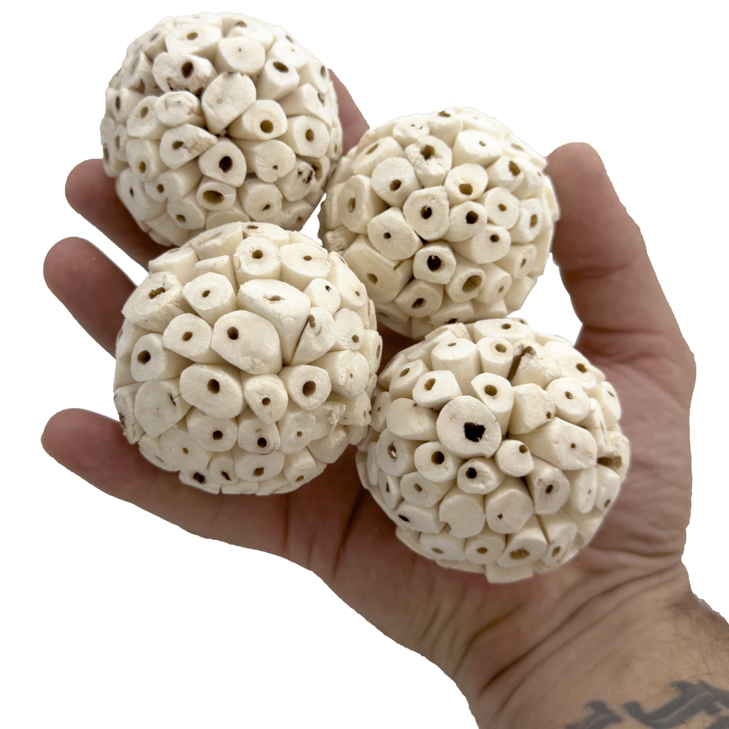 9001 Pk4 3.2 Inch Handmade Sola Wood Balls - Natural Bird Toys for Cage - Soft Shreddable Chewing Foot Toys for Cockatiel, Parakeet, Parrot & Conure - Safe Foraging Birdcage Accessories & DIY Parts - image 6