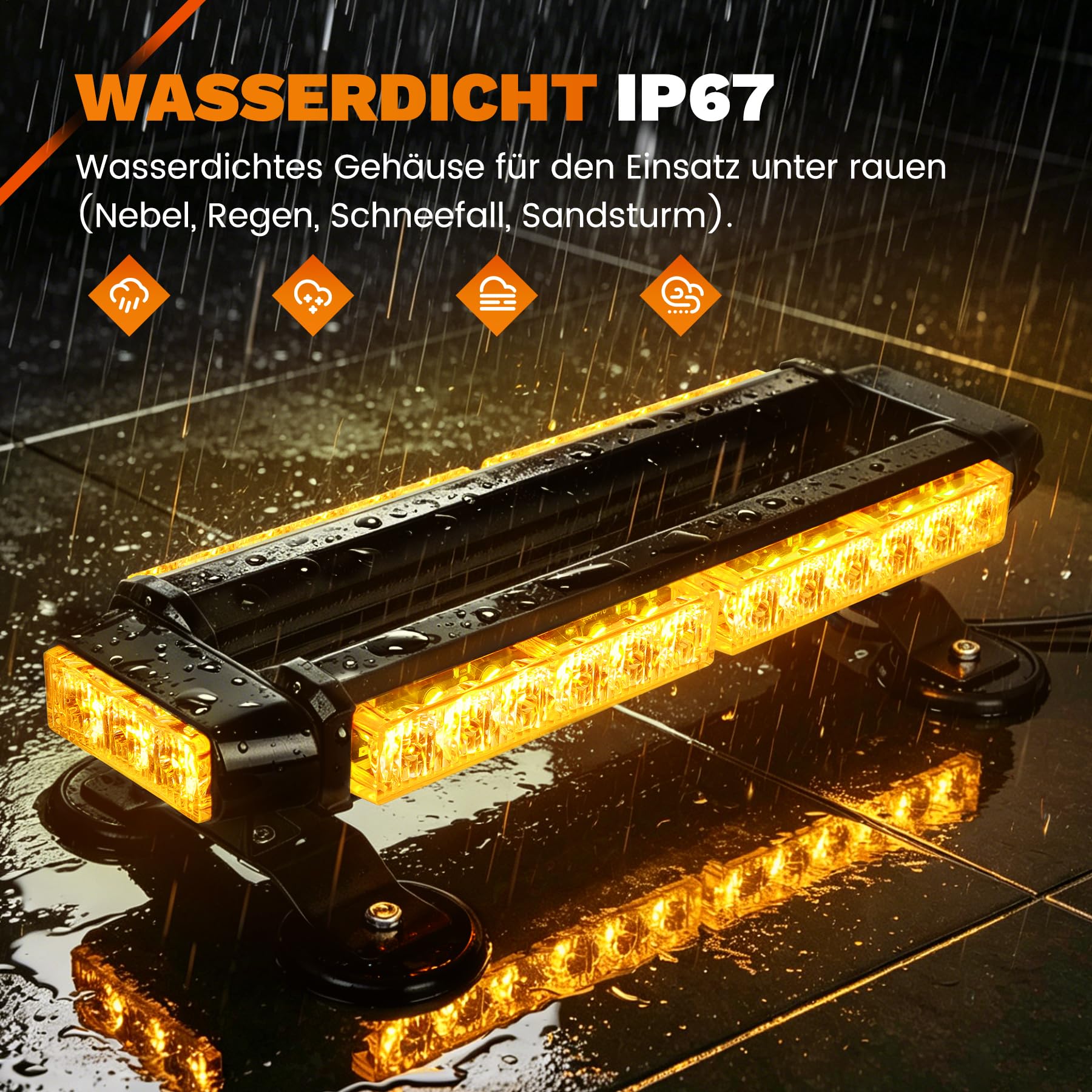 30 LEDs Blinklicht – Wiederherstellungswarnung, Stroboskoplicht, IP65 mit 4 Magnetsockeln, 7 Blitzmustern für 12 V/24 V Notfall für Fahrzeuge, Auto, Anhänger, Dach (bernsteinfarben)