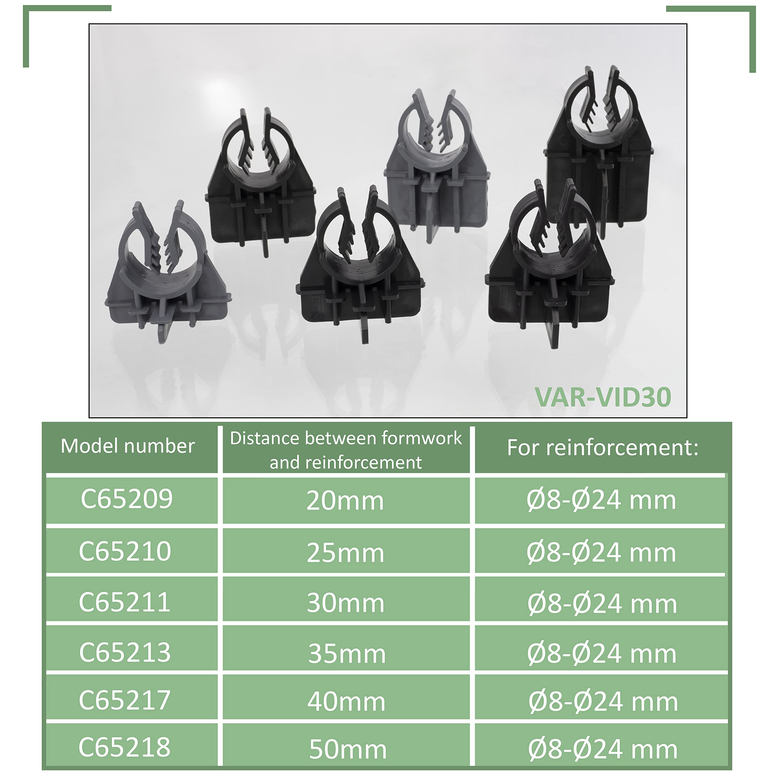 AERZETIX - C65217 - Juego de 25 Cuñas de armadura para hierro de hormigón de Ø8 a Ø24 - embutición 40mm - fijación horizontal - accesorio de encofrado de clip - en plástico - losa armado refuerzo
