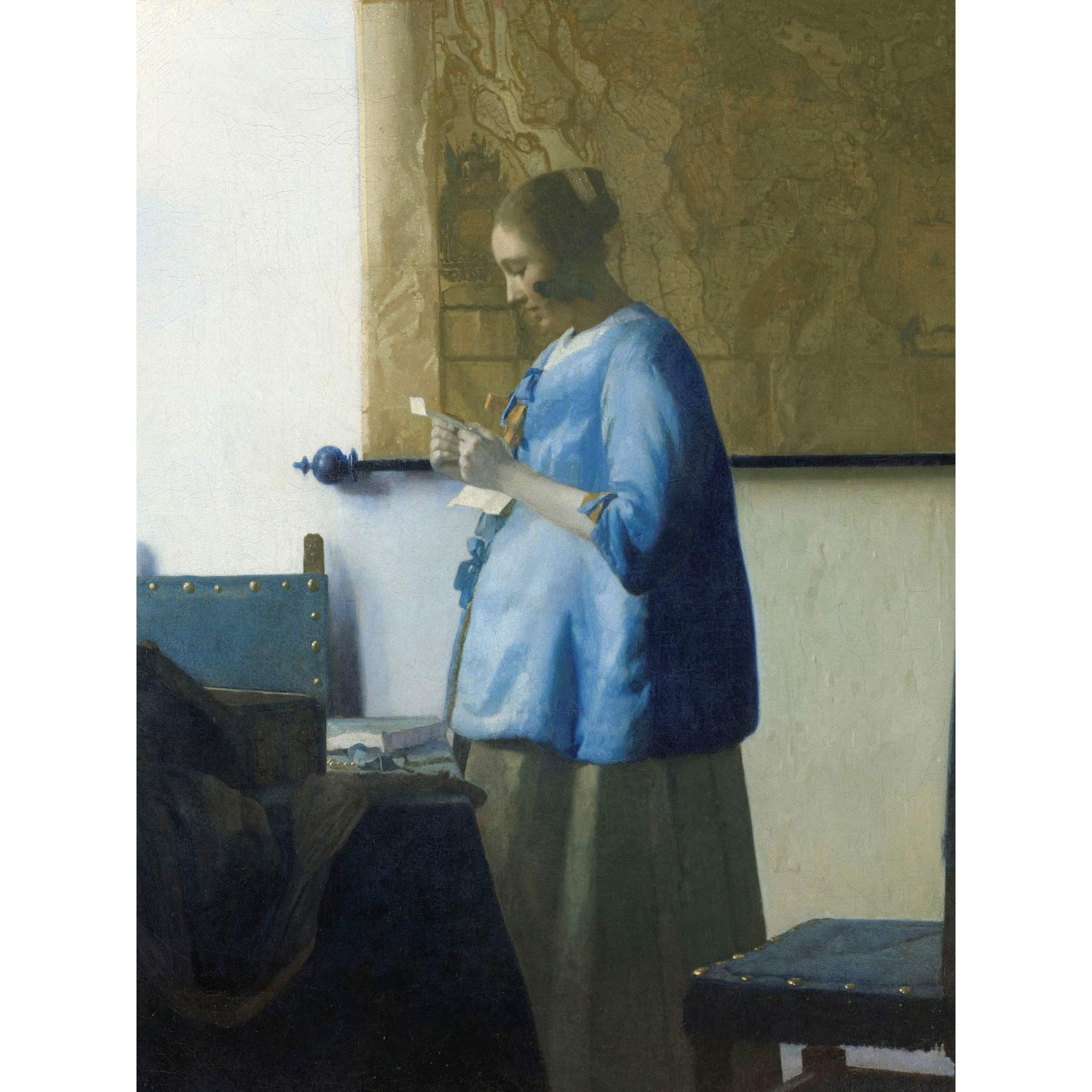 Artery8 Vermeer Woman Reading A Letter Painting Premium Wall Art Canvas Print 18X24 Inch
