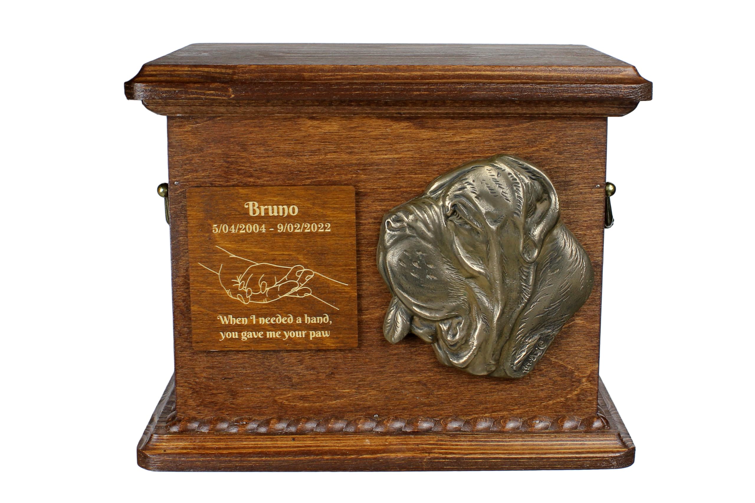 Art-Dog Urn for Dog Ashes - Handmade Memorial with Relief, Personalized Engraving, and Cold Cast Bronze Bust – Custom Pet Memorial Urn – 8.3x11.4x8.7” – Mastino Napoletano II