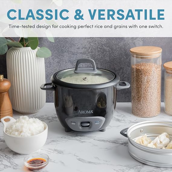 Aroma Housewares 6-Cup (Cooked) Pot-Style Rice Cooker and Food Steamer, Black ARC-743-1NGB