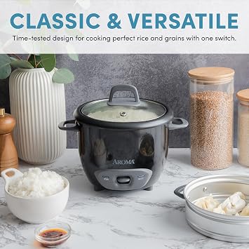 Aroma Housewares 6-Cup (Cooked) Pot-Style Rice Cooker and Food Steamer, Black ARC-743-1NGB