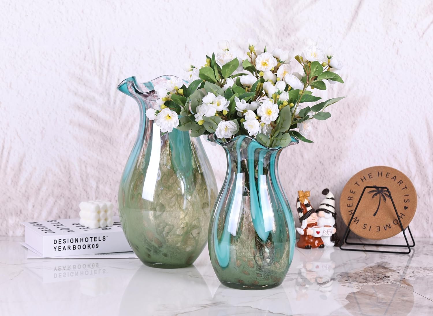 10 Inch Wide Mouth Vases Flowers, Hand Blown Glass Vase, Modern Art Glass Vase Home Decor, for Dining Table Centerpiece Coffee Table Office Mantle Entryway Entrance Desktop Centerpiece. - Image 4