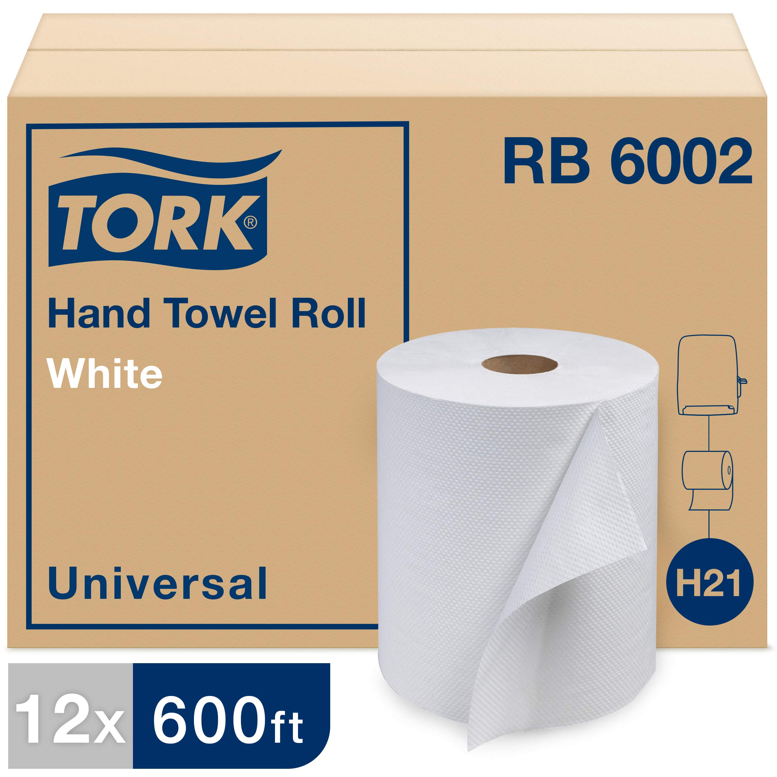 TorkUniversal RB6002 Hardwound Paper Roll Towel, 1-Ply, 7.87" Width x 600' Length, White (Case of 12 Rolls, 600 Per Roll, 7,200 Feet)