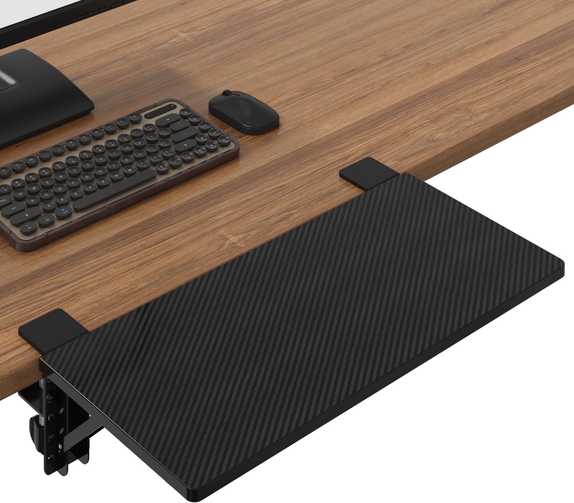 BONTEC Ergonomics Desk Extender Tray Colored Carbon Fiber, 20x9.5 Inch Table Mount