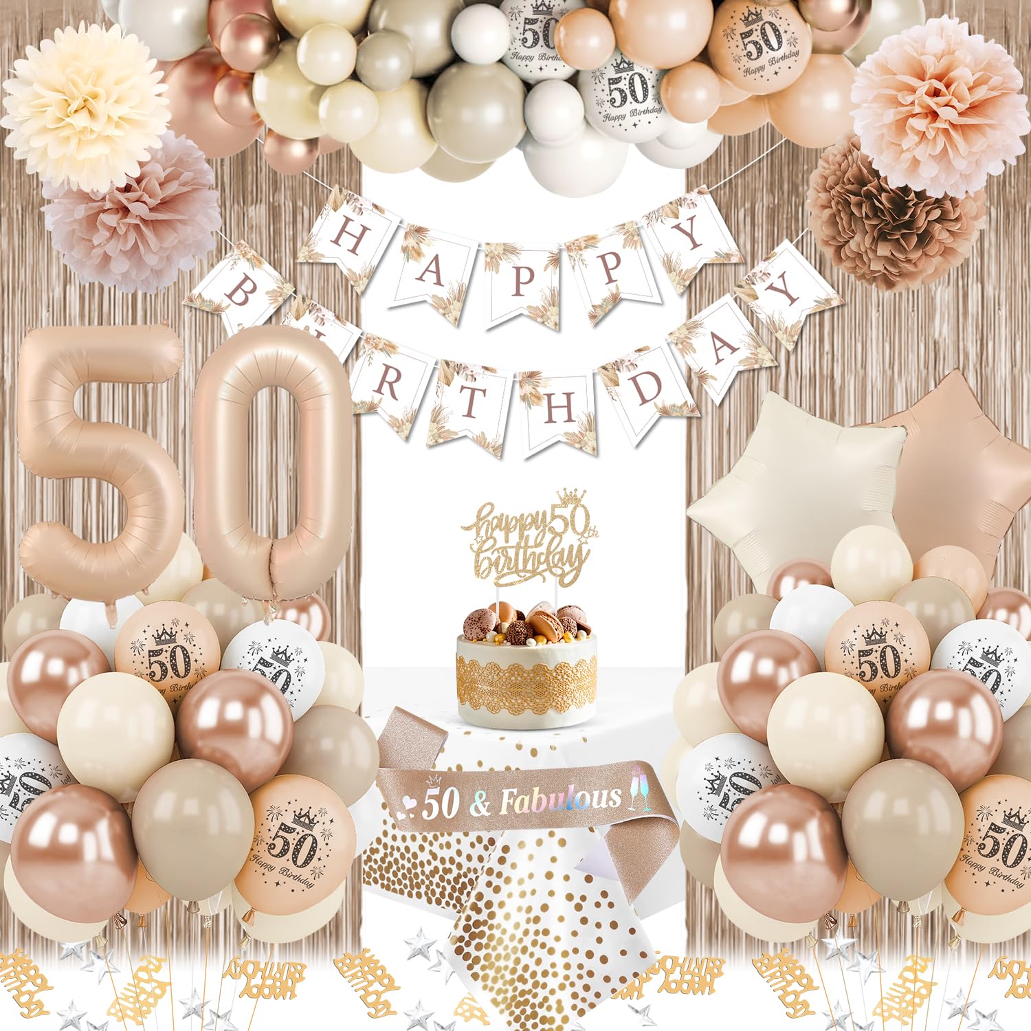 Ohaoduo 50. Geburtstag Deko-Set Für Frauen - Bunt, Inkl. Folienballons, Banner & Tortendeko