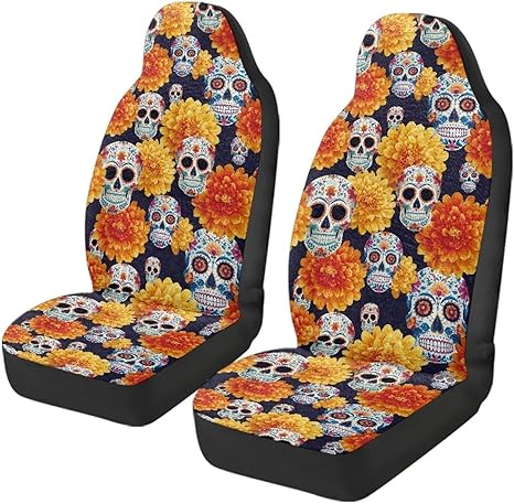Tupalatus Sugar Skull Front Car Seats Cover Nonslip Comfortable Seat Covers Protector Fashion Auto Interior Covers Soft Easy to Install Suitable for Most Cars,SUV,Truck,Van