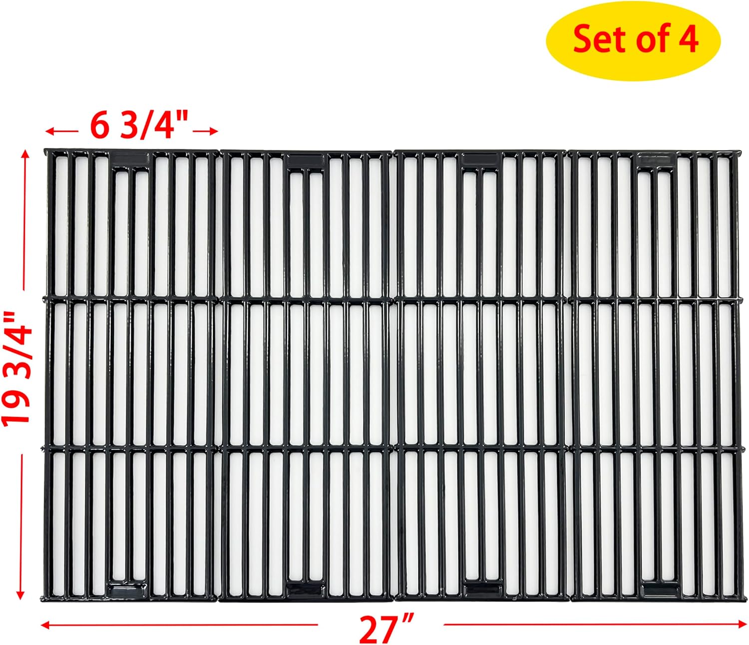 Direct store Parts DC114 (4-pack) 19.75" Porcelain Coated Cast Iron Grill Cooking Grates Replacement for Chargriller Gas Grill 2121, 2123, 2222, 2828, 3001, 3030, 3725, 4000, 5050, 5252, 5650,9020