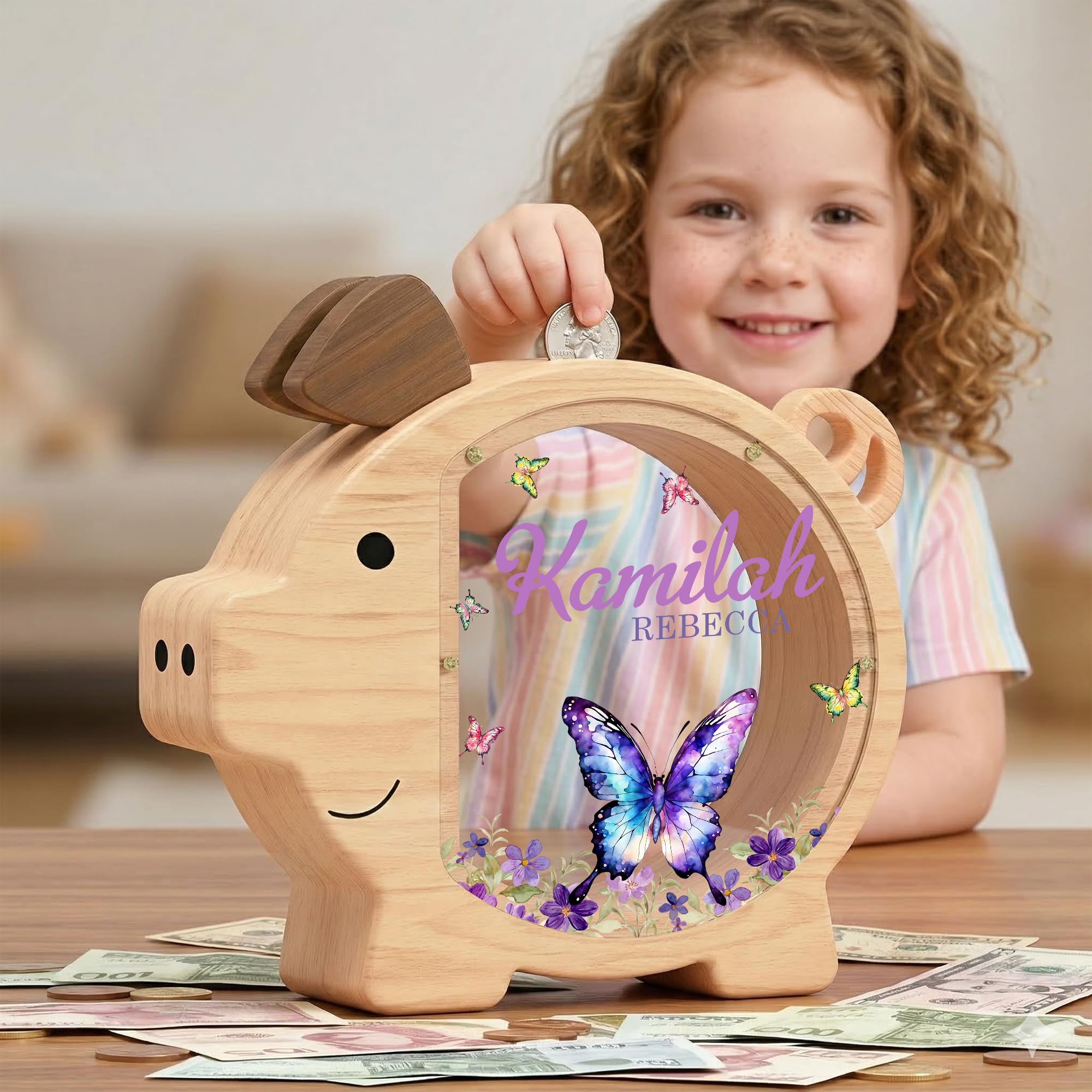 Personalized Piggy Bank, Wooden Money Banks for Kids, Custom Gifts for Boys and Girls, Personalized Piggy Bank for Girls
