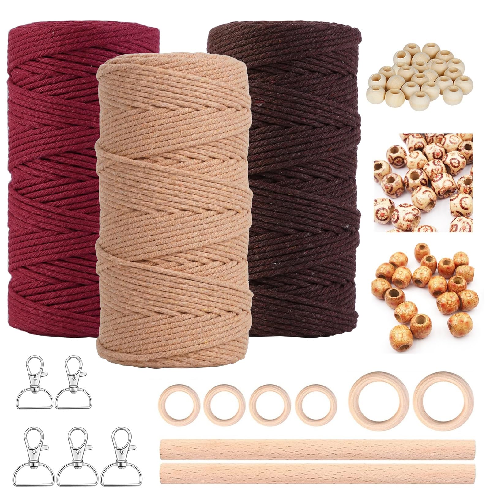 Macramé Pour Débutant Avec Corde Macramé 3mm X 100m, Bâtons En Bois Perles En Bois Anneaux En Bois Anneaux Et Plumes En Métal, Etc, Idéal Pour La Dream Catcher Décoration DIY Kit