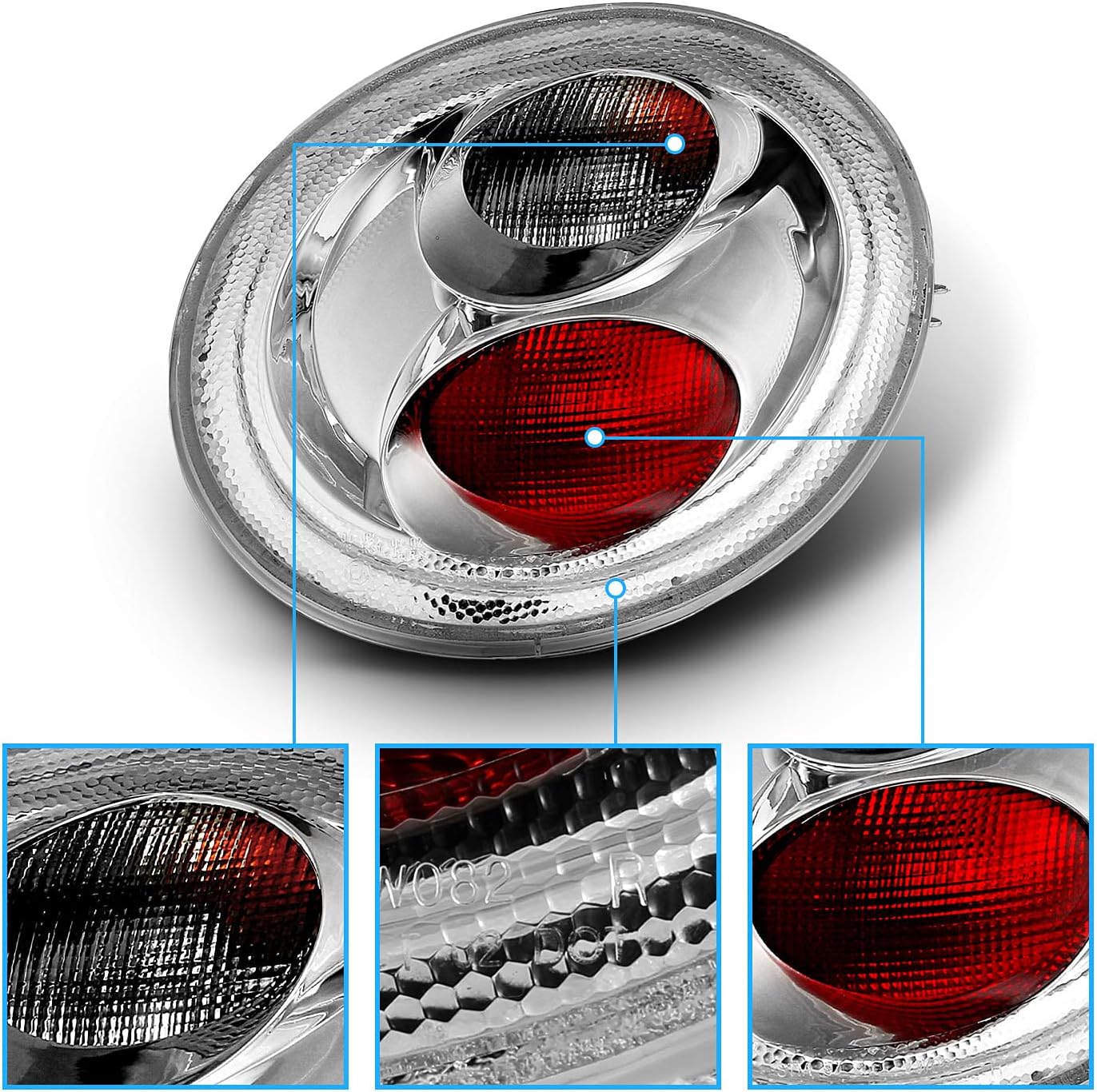 AmeriLite Clear Chrome Altezza Taillights For 1998-2005 Volkswagen Beetle - Passenger and Driver Side