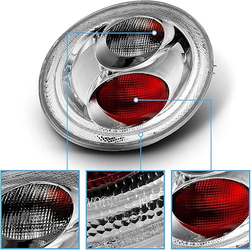 Miniatura 3 de AmeriLite Luces traseras Altezza cromadas transparentes para Volkswagen Beetle 1998-2005, lado del pasajero y del conductor