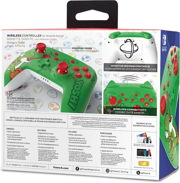 PowerA Wireless Controller for Nintendo Switch - Hungry Yoshi, Switch Lite/Switch-OLED Model, Nintendo Switch 2, AA Battery Powered (Battery Included), Bluetooth, Motion Controls, Officially Licensed - 2