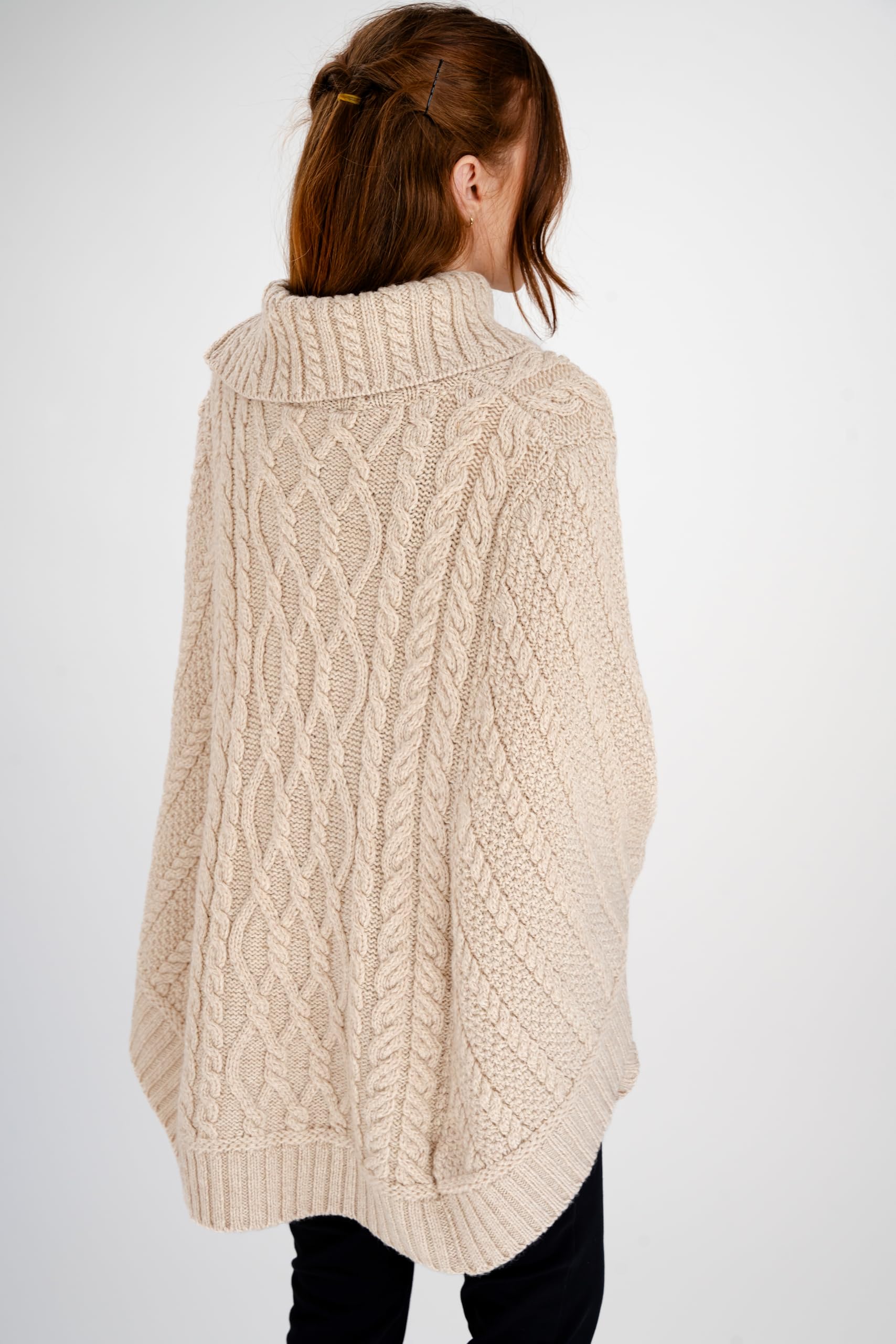 SAOL Ireland - Poncho 100 % de lana merino con cremallera y cuello redondo para mujer