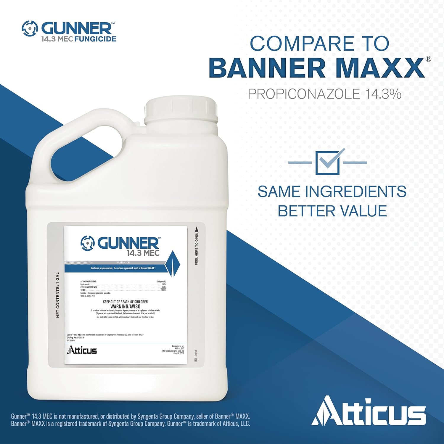 Atticus Gunner 14.3 Fungicide (1 Gal) Controls Brown Patch, Dollar Spot, Blights, Powdery Mildew, and Rust - Propiconazole