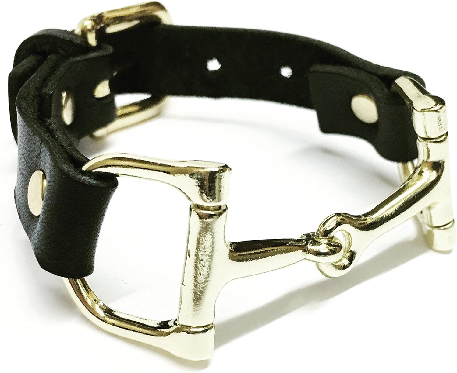 Ideana Snaffle Leather Bracelet - Black Leather and Gold Snaffle
