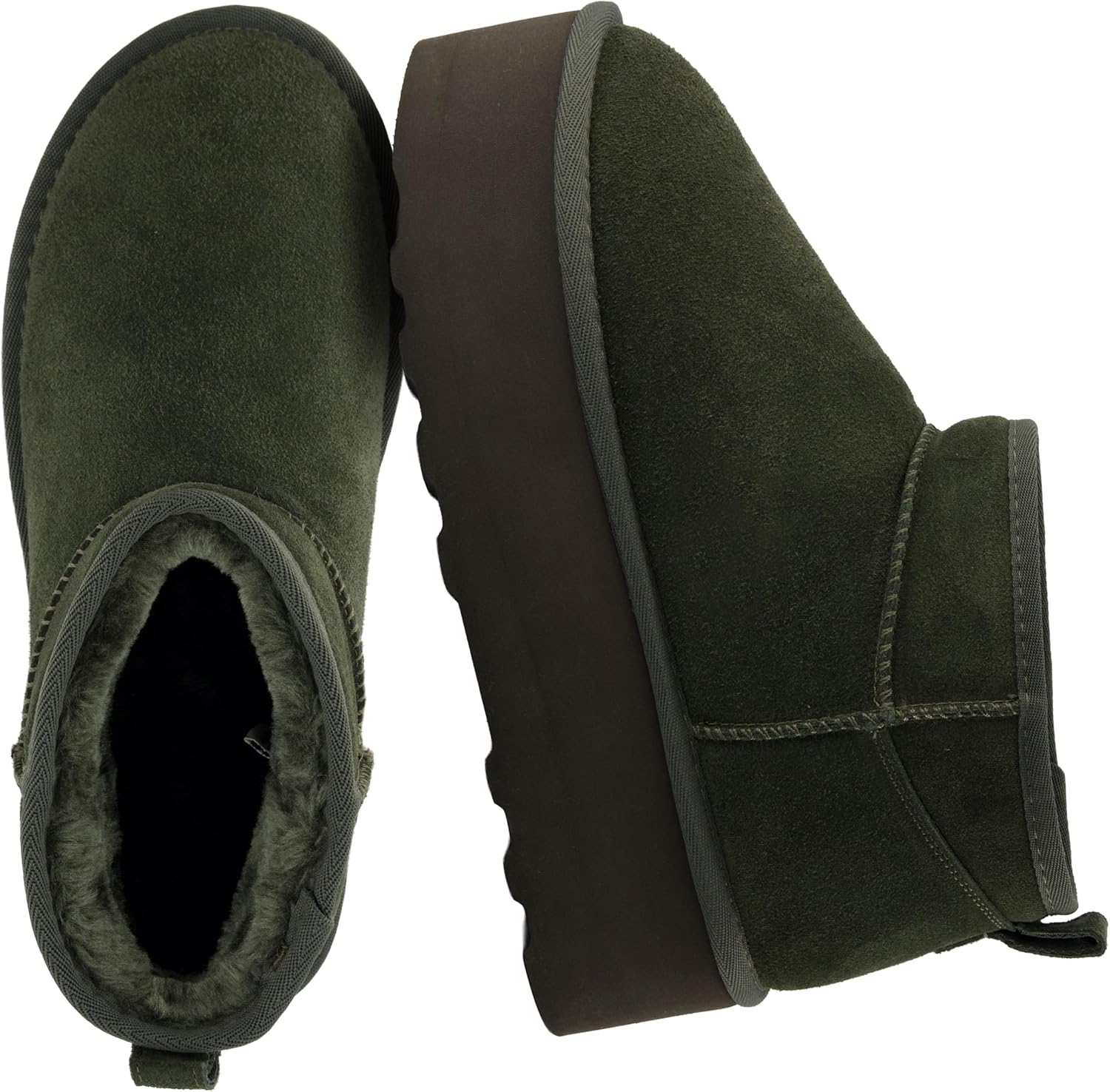 CUSHIONAIRE Hippy Women’s Platform Ankle Boots – Genuine Suede, Faux Fur Lining, Cozy Winter Slip-On Design, Comfortable Footwear with Wide Widths Available