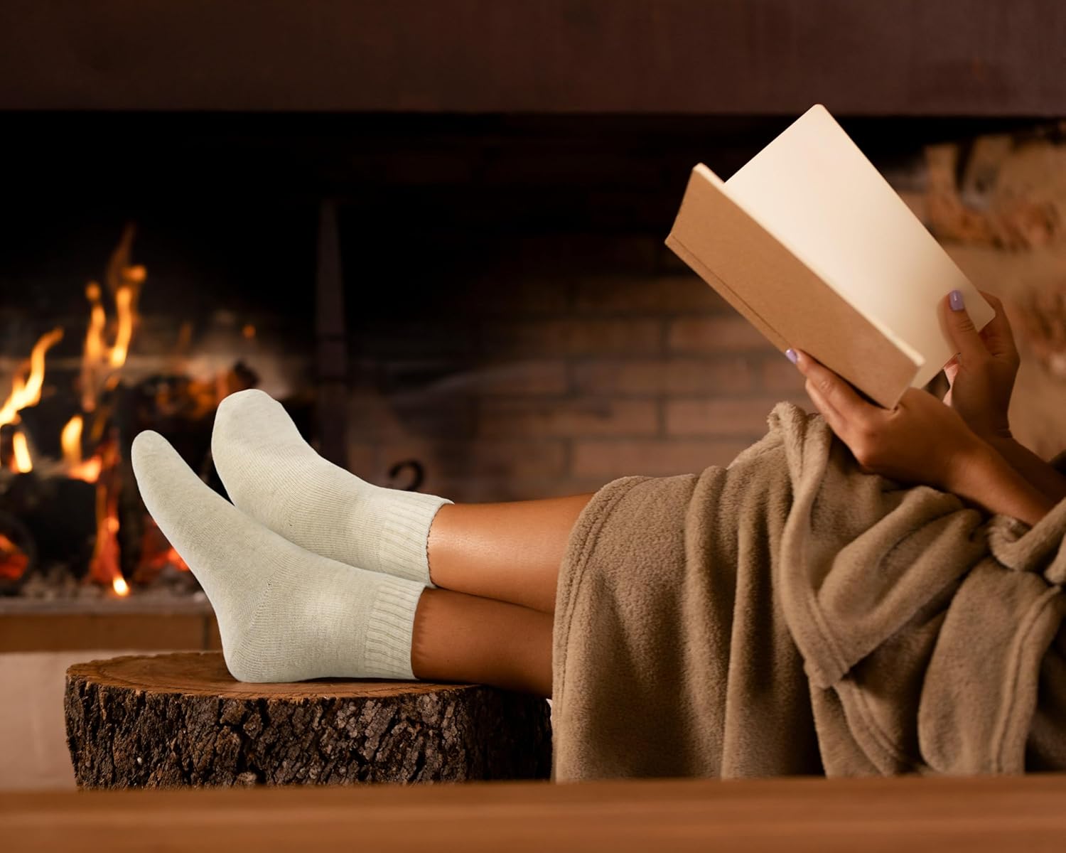 Thermal Crew Socks for Women, 6 Pairs Cotton Quarter Socks in Neutral, Cozy Ankle Socks - Image 5