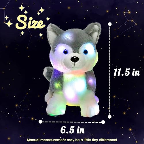 Miniatura 2 de Hopearl Perro husky de peluche con luces LED, flexible, con luces de noche que brillan en la oscuridad, para festival, cumpleaños, niños pequeños,