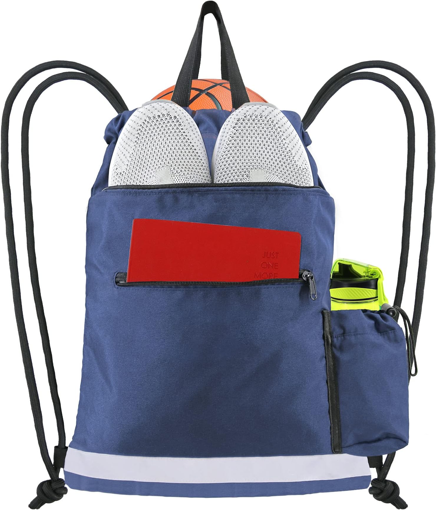 BeeGreen Blue Drawstring Backpack for Sports Gym Cinch Bag w Zipper Front Pocket Heavy Duty Sinch Sack Large Beach Bag Sturdy Workout Sackpck w Side String Pocket 1 Pieces …