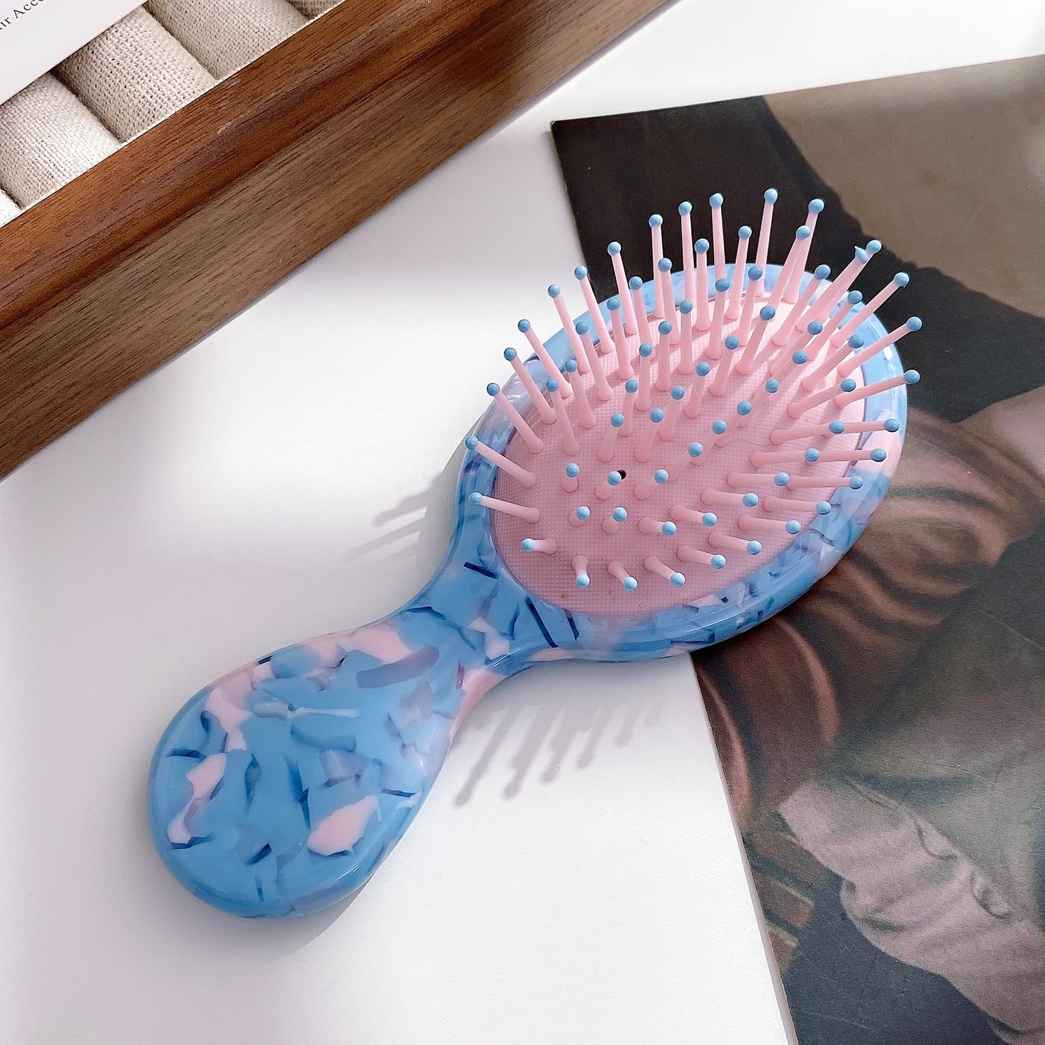Amazon | セルロースアセテートハンドルヘアブラシ、SINIDEミニ