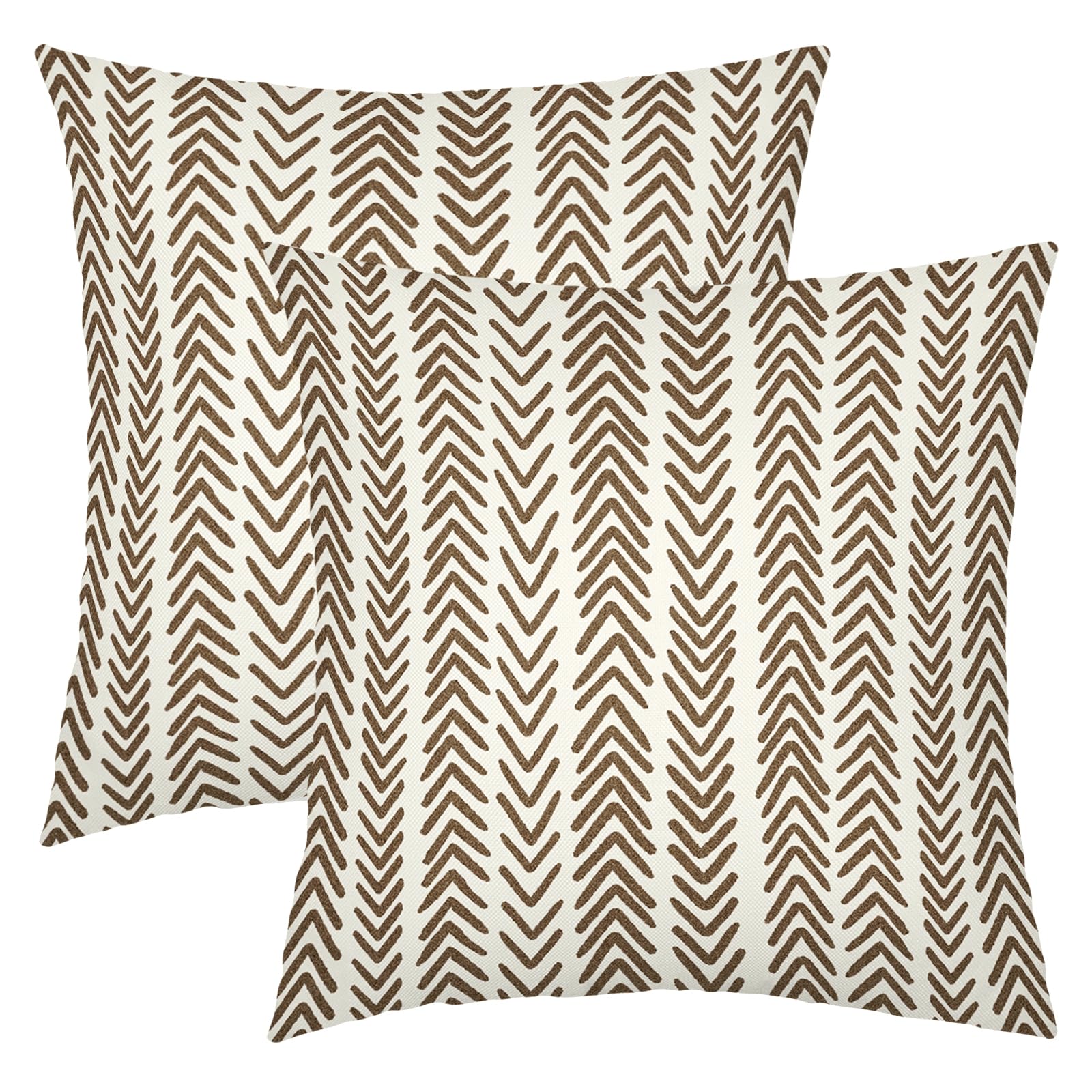 aportt Brown Herringbone Pillow Covers 18x18 Inch Set of 2 Navy White Boho Bohemian Ethnic Geometric Throw Pillows Modern Cotton Linen Cream Cushion