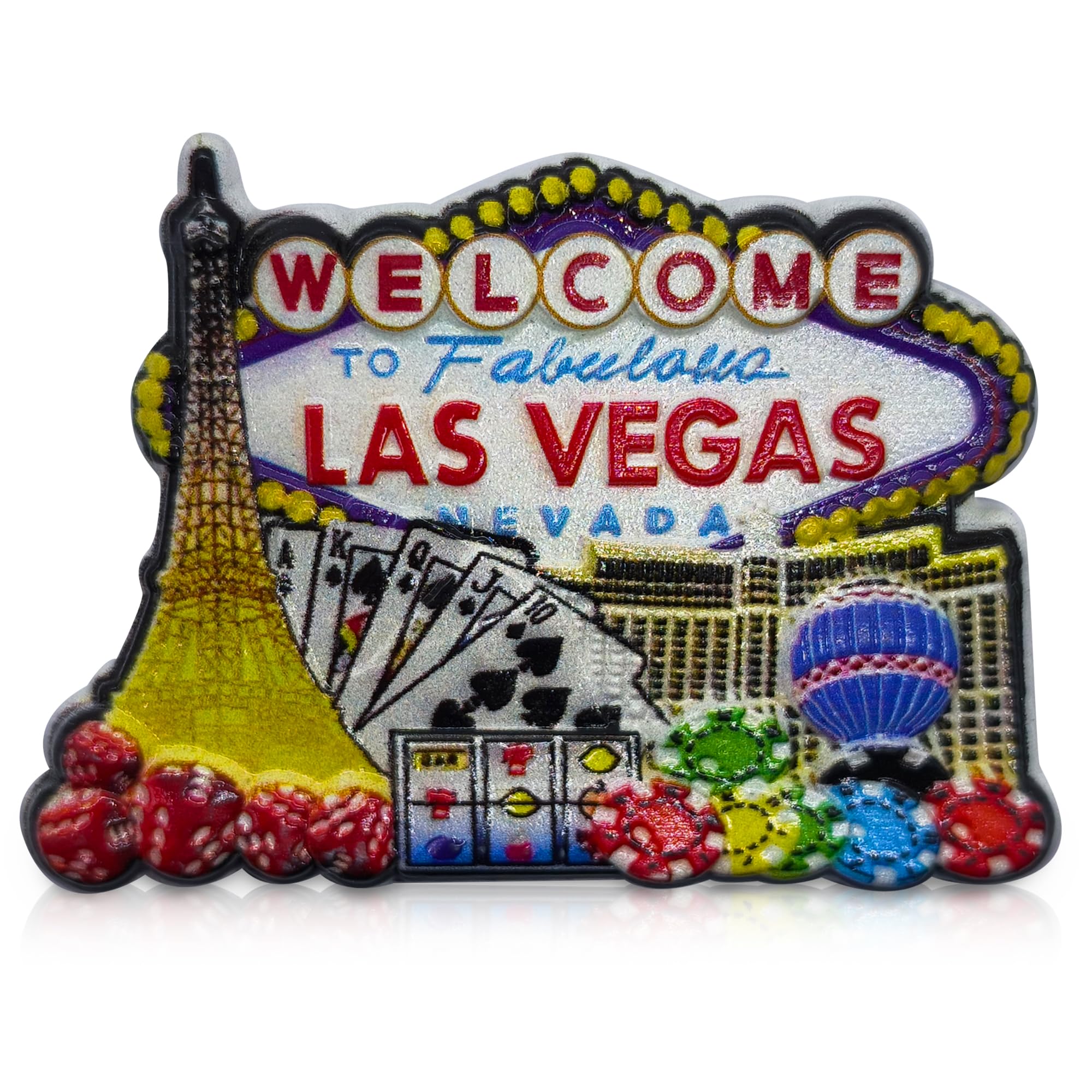 Maxi-Solutions Las Vegas Travel Souvenir 3D Fridge Magnet – Casino Theme “Welcome To Fabulous Nevada” Sign, 7.6X5.5x0.9cm (Las Vegas)