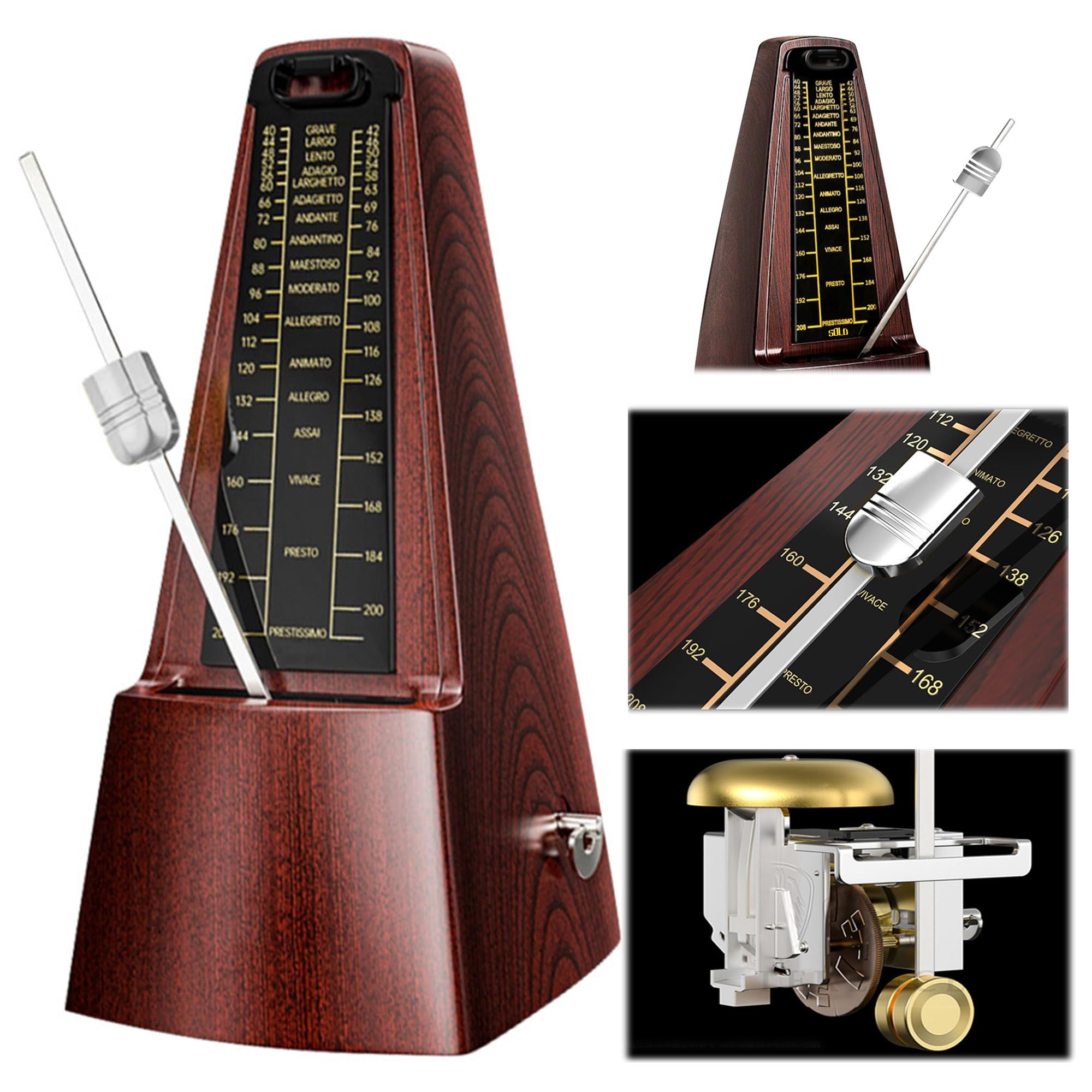 YUEMING Metrónomo mecánico universal, metrónomo con campana acentuada con campana de acento, metrónomo bajo con alto, reloj preciso para piano, guitarra, batería, saxofón, etc