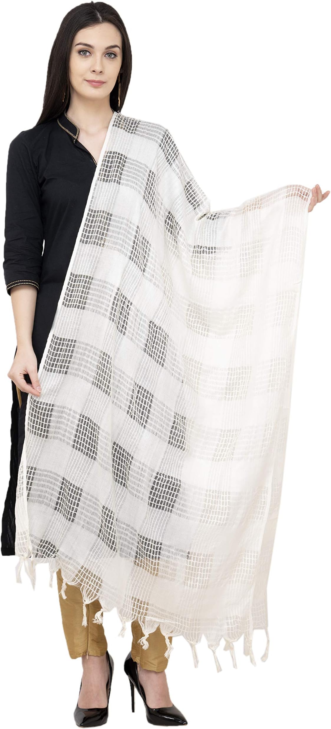 A R SilkWomen's Solid Silk Dupatta (ARS049_White_Free Size)