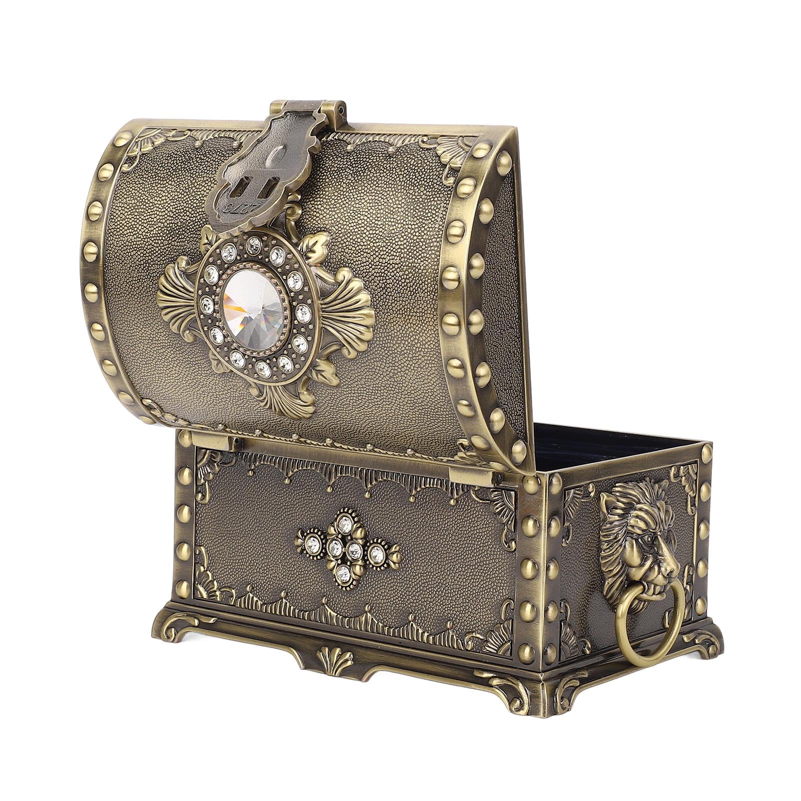 POENVFPO Metalowe Pudełko na biżuterię w Stylu Vintage, Klasyczny Wytłoczony Kwiatowy Wzór Elegancki Organizer z pozłacaną rączką i aksamitną wyściółką, do Użytku Domowego i Komercyjnego (Brązowy)
