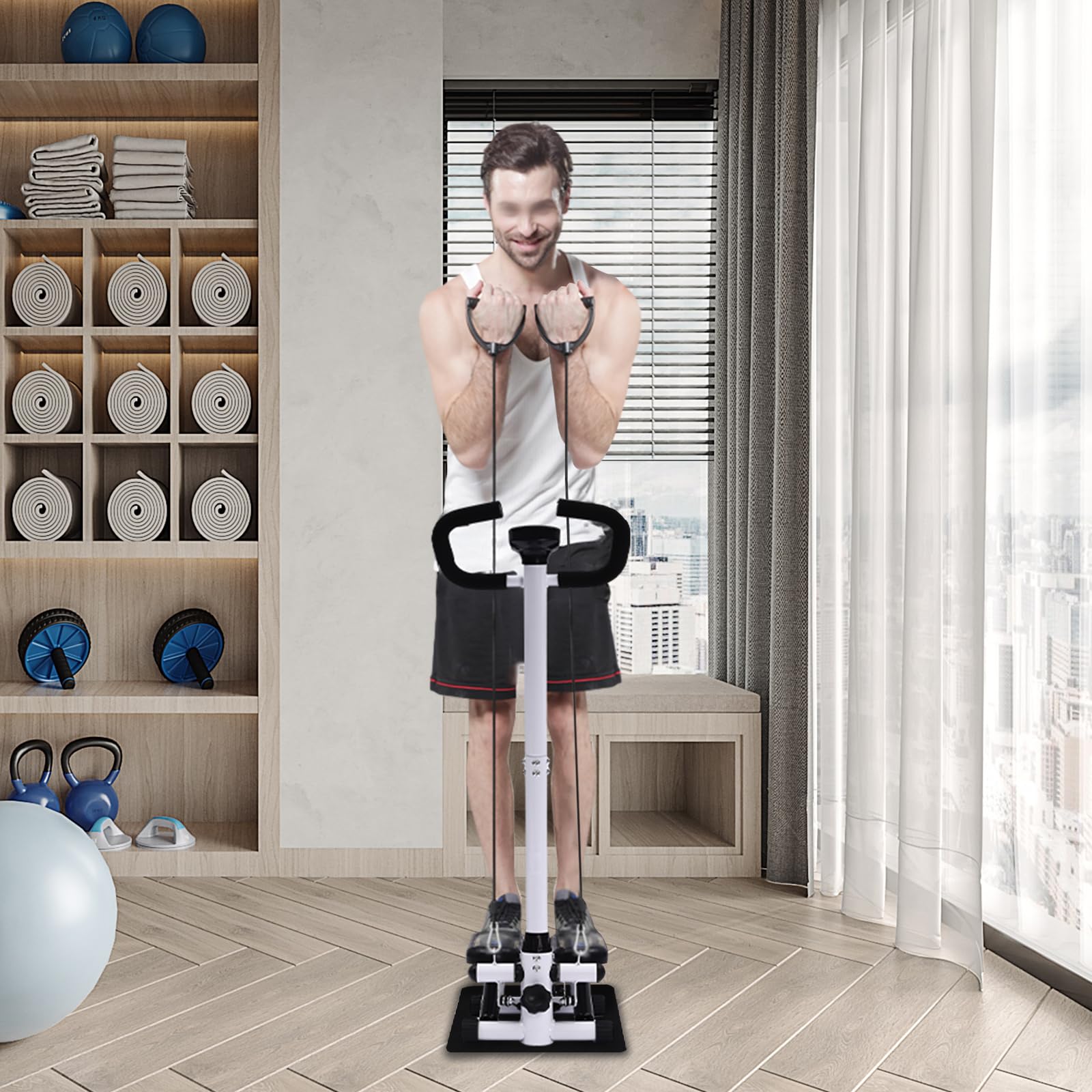 Fitness Stepper Esercizio Stepping Machine, con manubrio, tappetino, 2 fasce di resistenza, per perdita di peso, modellazione del corpo ed esercizi quotidiani, capacità di carico 150 kg
