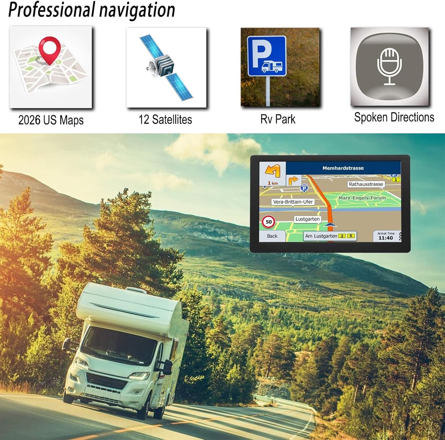 Truck GPS Commercial Drivers 2025, Trucker Car GPS Navigator, 9 inch Navigation System with Latest 2026 Maps Lifetime Updates, Voice Assistant, Speed Limit Warnings - Image 3