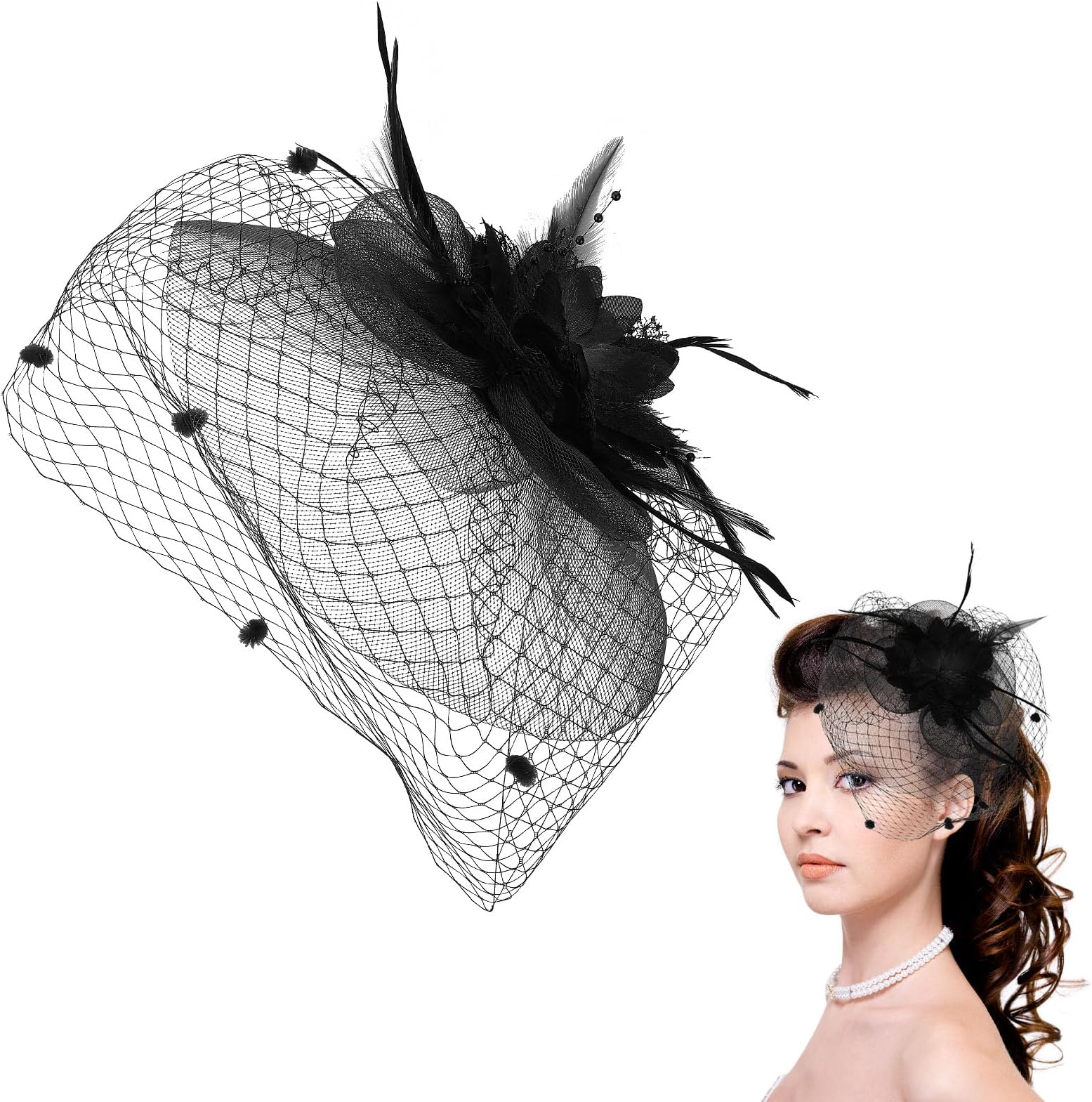 SibbaFascinator Hat Flower Pillbox Hat Tea Party Clip Headpiece Cocktail Mesh Feathers Headband Hair Accessories for Party Church Wedding