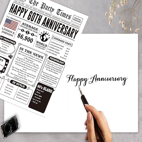 Miniatura 4 de Tarjeta jumbo de 60 aniversario para mujeres y hombres, tarjetas retro de 60 aniversario de boda, regalo para marido y esposa, gran decoración de