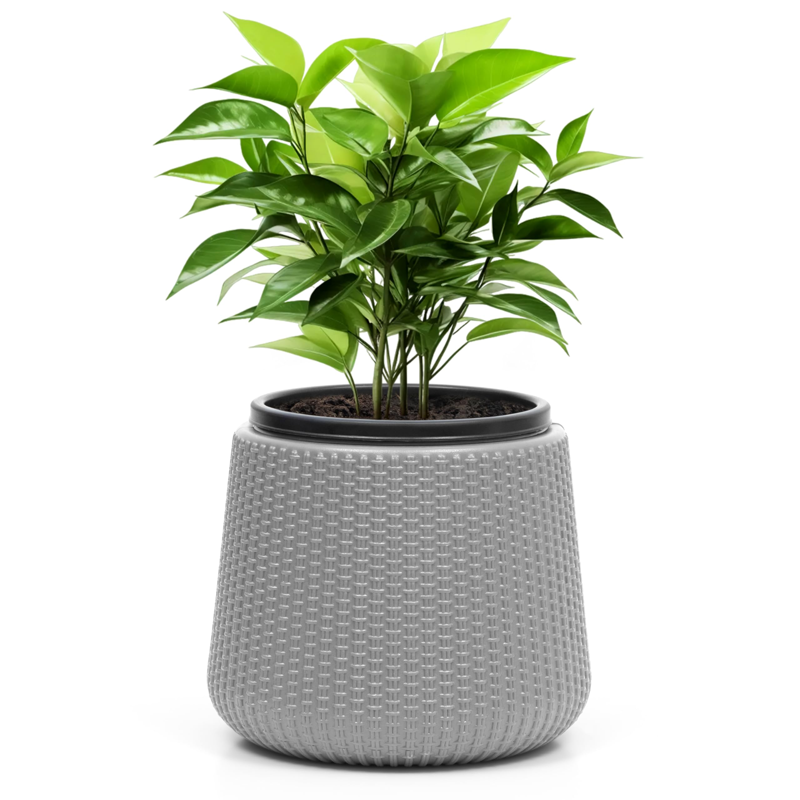 Livzing 7 inch Self Watering Flower Pots-Set of 1 | Indoor & Outdoor Planters | Planter Pots | Grey-Outer and Black-Inner Flower Pot | UV Resistant-UnFadable | Reduce Maintenance